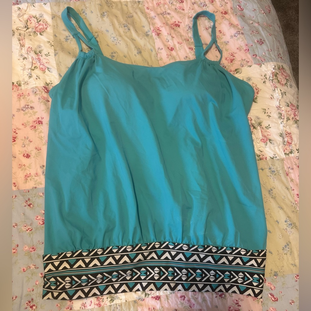 Swimsuits For All Turquoise Tankini with Geometric Hem - Picture 2 of 2